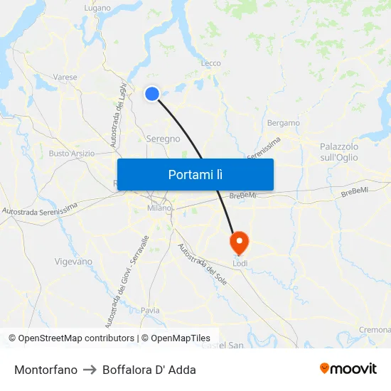 Montorfano to Boffalora D' Adda map