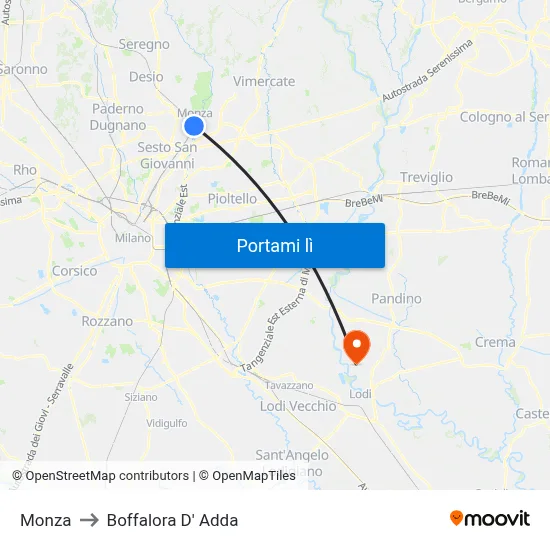 Monza to Boffalora D' Adda map
