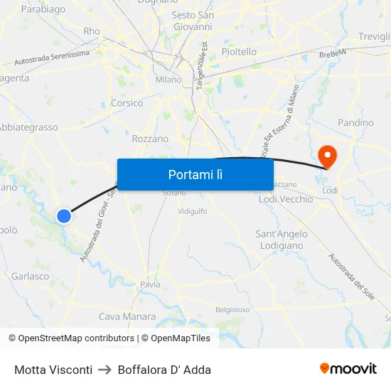 Motta Visconti to Boffalora D' Adda map