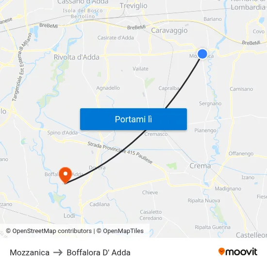 Mozzanica to Boffalora D' Adda map