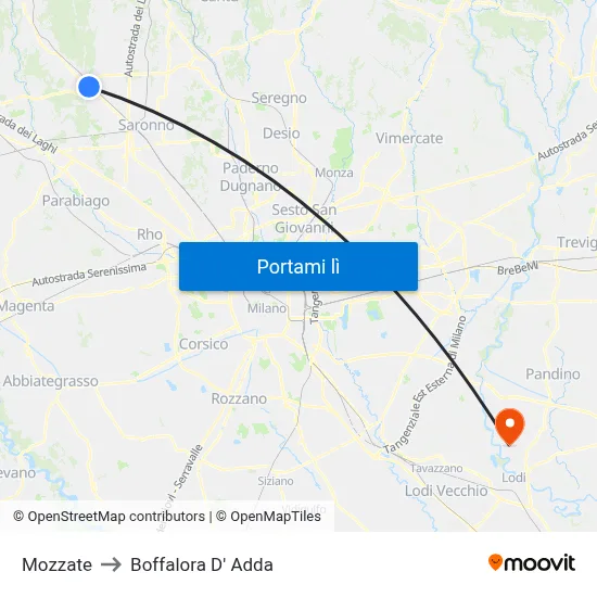 Mozzate to Boffalora D' Adda map