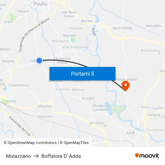 Mulazzano to Boffalora D' Adda map