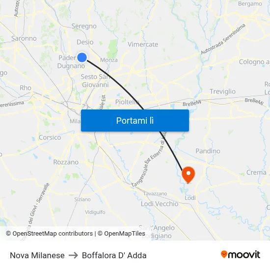 Nova Milanese to Boffalora D' Adda map