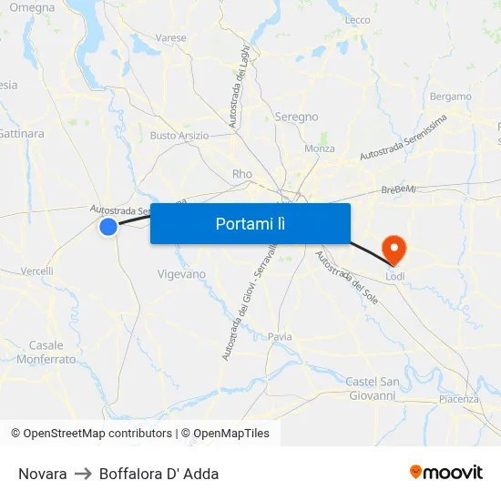 Novara to Boffalora D' Adda map