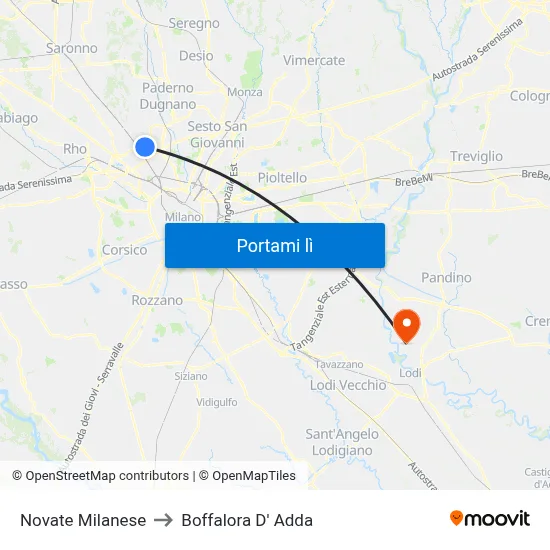 Novate Milanese to Boffalora D' Adda map