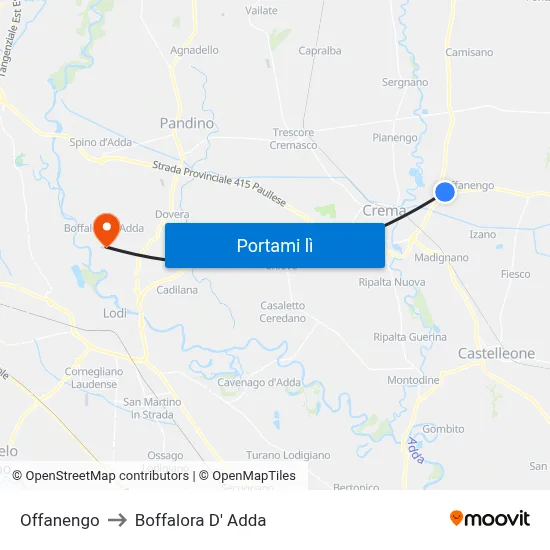 Offanengo to Boffalora D' Adda map