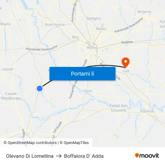 Olevano Di Lomellina to Boffalora D' Adda map