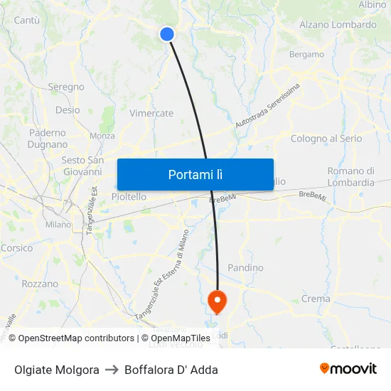 Olgiate Molgora to Boffalora D' Adda map