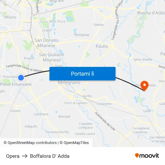 Opera to Boffalora D' Adda map