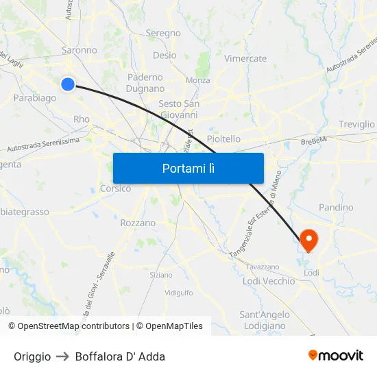 Origgio to Boffalora D' Adda map