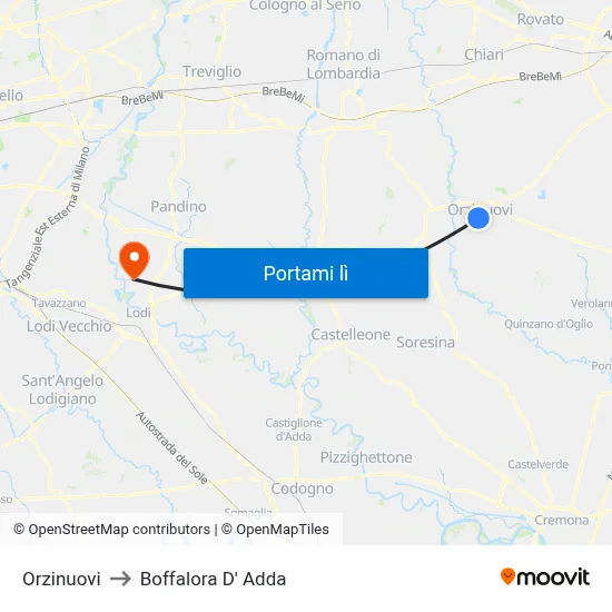 Orzinuovi to Boffalora D' Adda map
