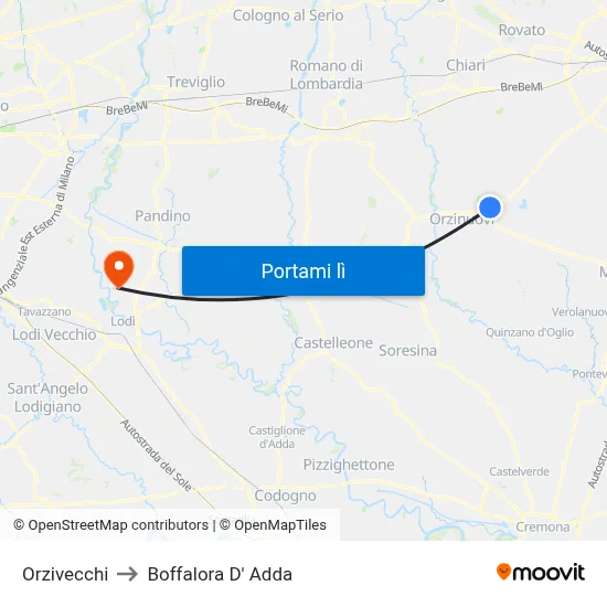 Orzivecchi to Boffalora D' Adda map