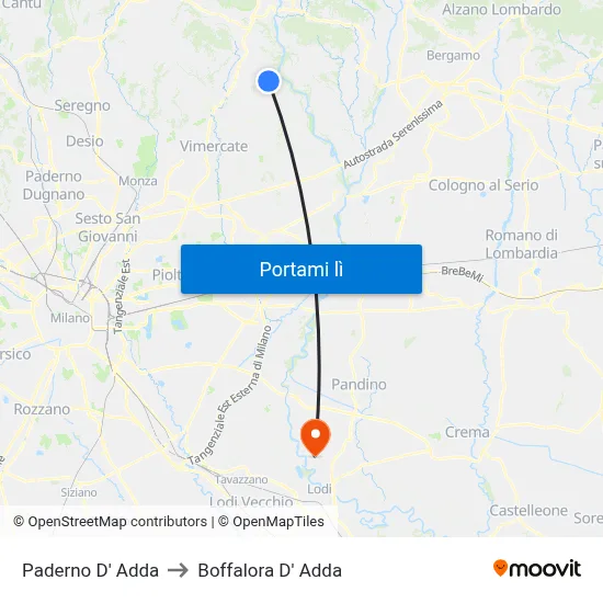 Paderno D' Adda to Boffalora D' Adda map