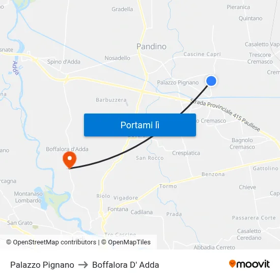 Palazzo Pignano to Boffalora D' Adda map