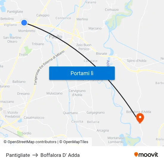 Pantigliate to Boffalora D' Adda map