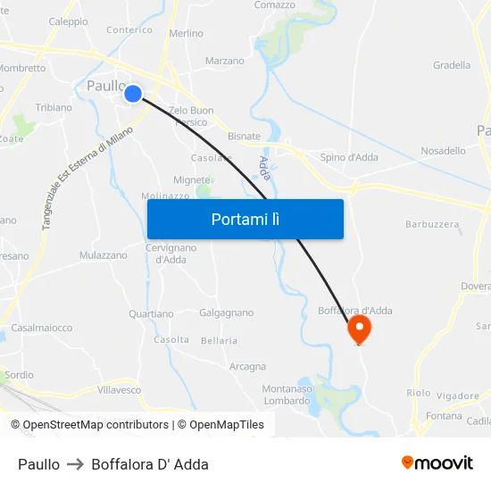 Paullo to Boffalora D' Adda map