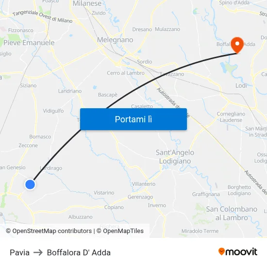 Pavia to Boffalora D' Adda map