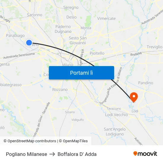 Pogliano Milanese to Boffalora D' Adda map