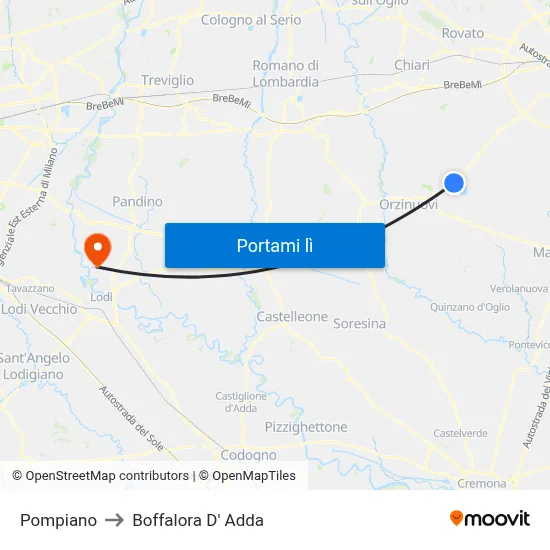 Pompiano to Boffalora D' Adda map
