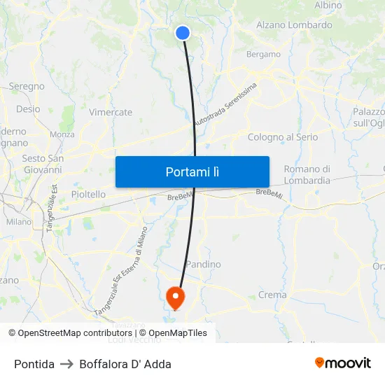 Pontida to Boffalora D' Adda map