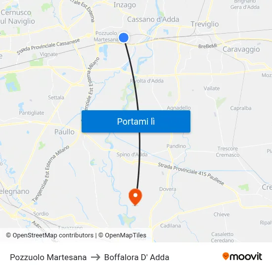 Pozzuolo Martesana to Boffalora D' Adda map