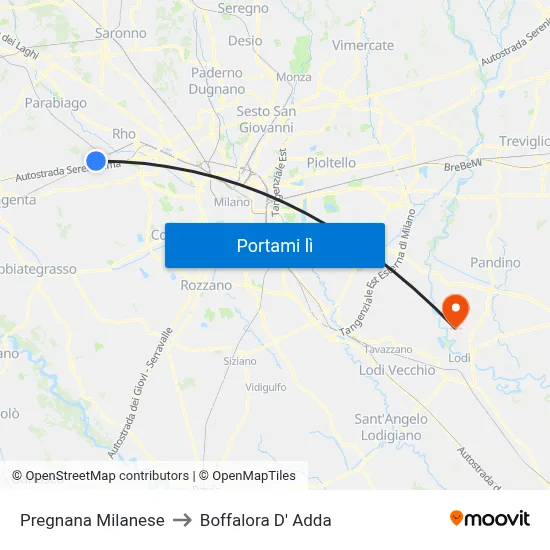 Pregnana Milanese to Boffalora D' Adda map