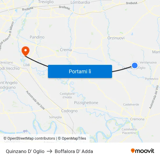 Quinzano D' Oglio to Boffalora D' Adda map