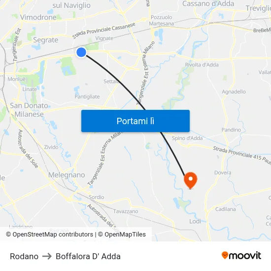 Rodano to Boffalora D' Adda map