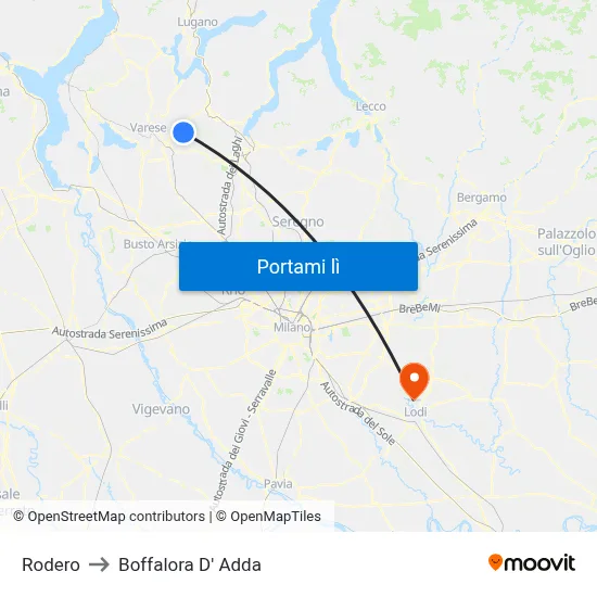 Rodero to Boffalora D' Adda map