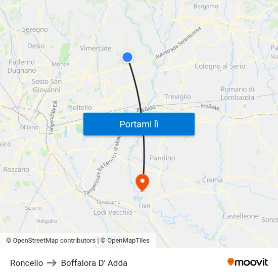 Roncello to Boffalora D' Adda map