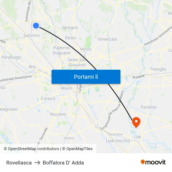 Rovellasca to Boffalora D' Adda map
