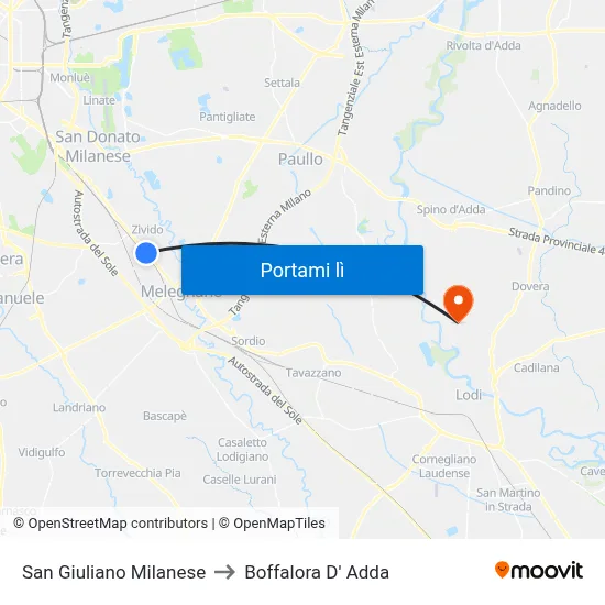 San Giuliano Milanese to Boffalora D' Adda map
