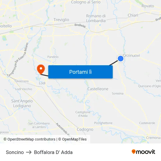 Soncino to Boffalora D' Adda map