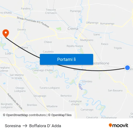 Soresina to Boffalora D' Adda map