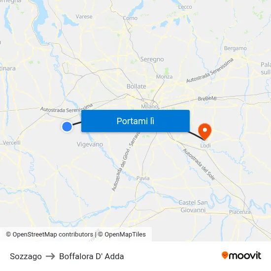 Sozzago to Boffalora D' Adda map
