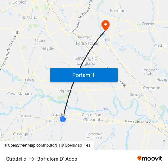 Stradella to Boffalora D' Adda map