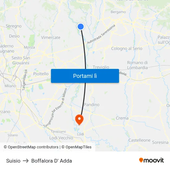 Suisio to Boffalora D' Adda map