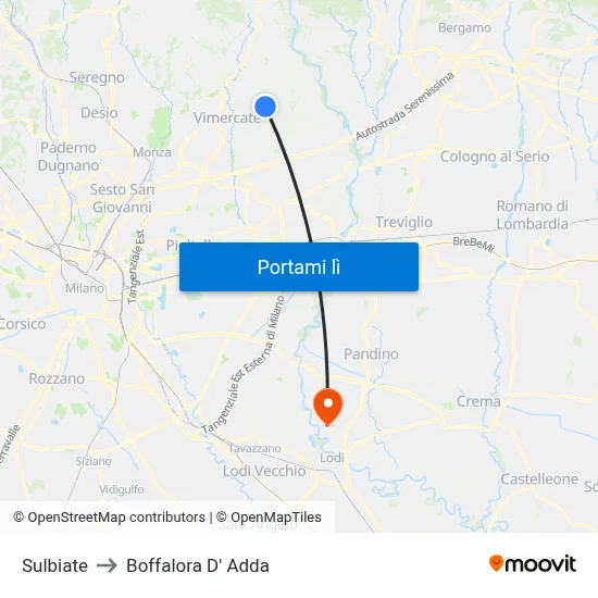 Sulbiate to Boffalora D' Adda map