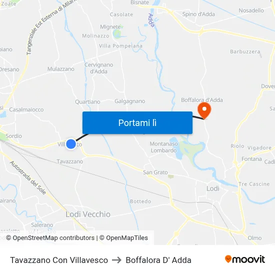 Tavazzano Con Villavesco to Boffalora D' Adda map