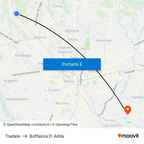 Tradate to Boffalora D' Adda map