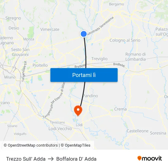 Trezzo Sull' Adda to Boffalora D' Adda map