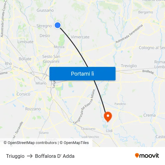 Triuggio to Boffalora D' Adda map
