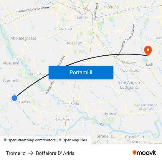 Tromello to Boffalora D' Adda map