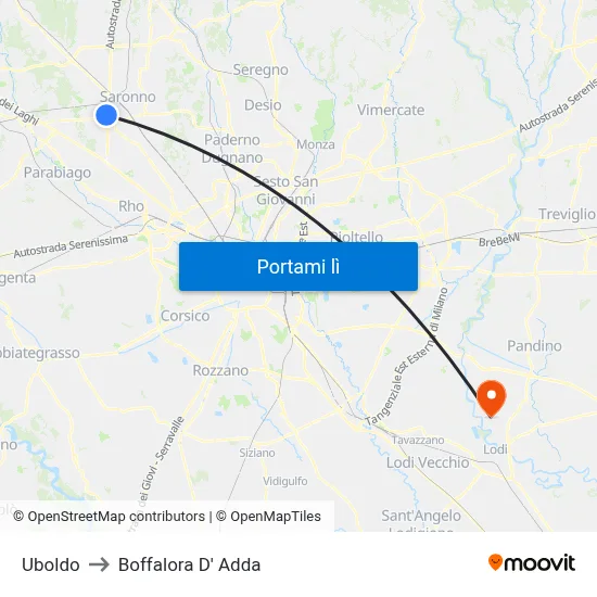 Uboldo to Boffalora D' Adda map