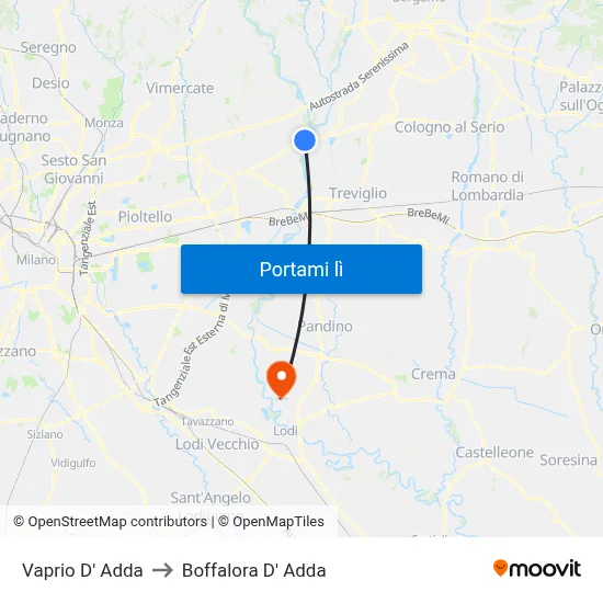 Vaprio D' Adda to Boffalora D' Adda map