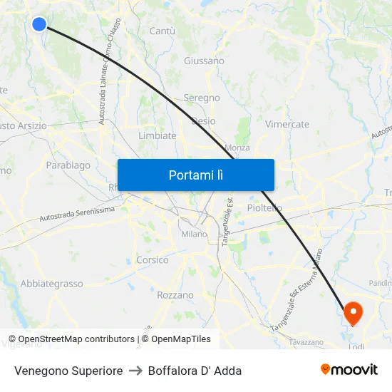 Venegono Superiore to Boffalora D' Adda map