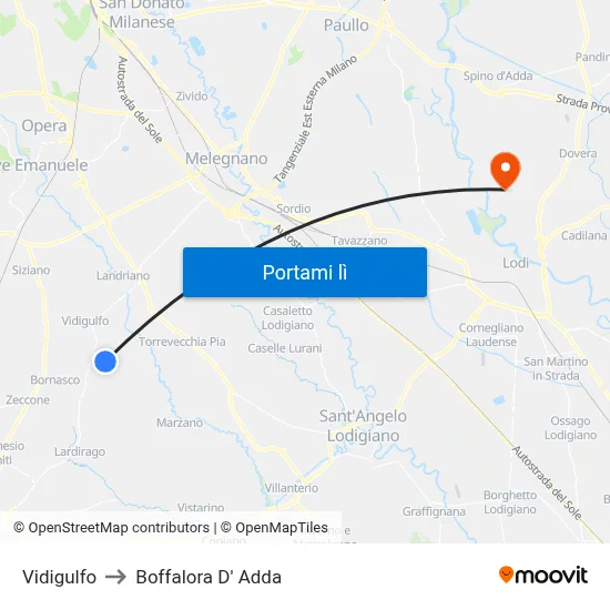 Vidigulfo to Boffalora D' Adda map