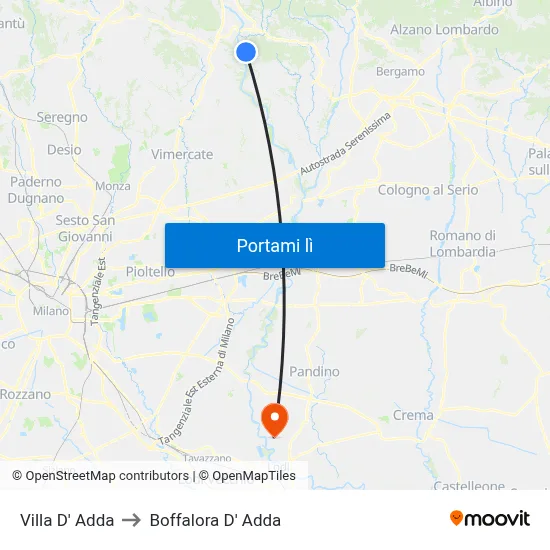 Villa D' Adda to Boffalora D' Adda map