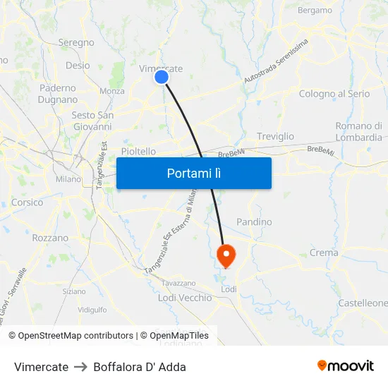 Vimercate to Boffalora D' Adda map