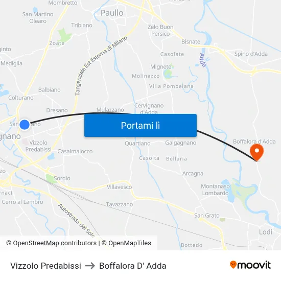 Vizzolo Predabissi to Boffalora D' Adda map